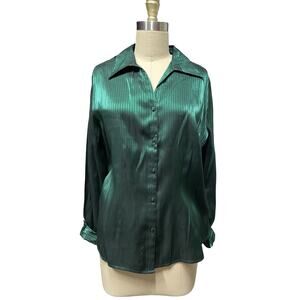 Vtg Fred David Pinstriped Shiny Satin Button Down Shirt Long Sleeve Blouse Y2K L